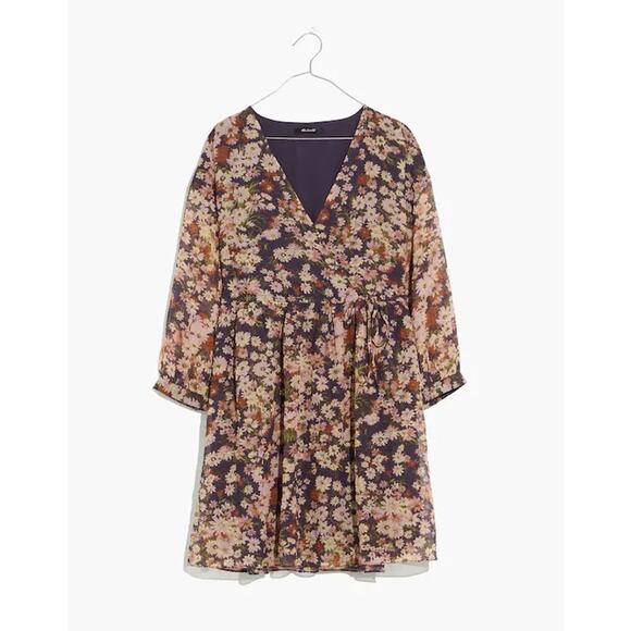 Madewell Long Sleeve Faux Wrap Mini Dress Medium Floral Fall Boho Cottagecore - Picture 5 of 11